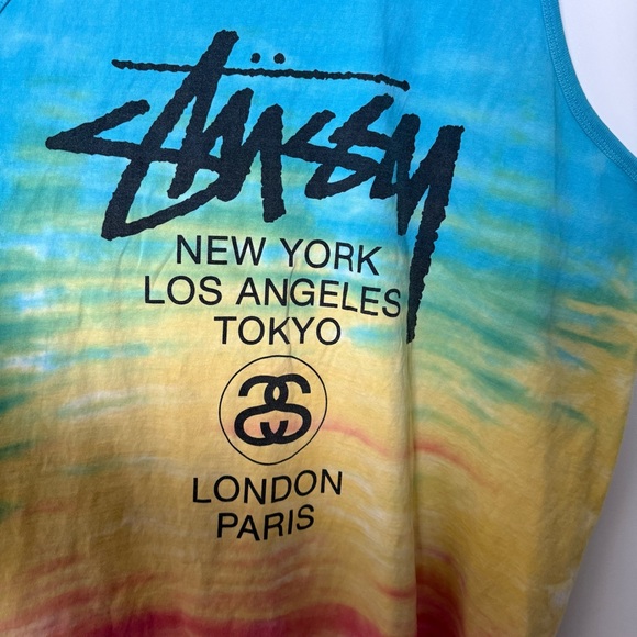 Stussy Tank Top Mens Sz XL Tie Dye Logo Multicolor Psychedelic Hippie Punk - Picture 3 of 10